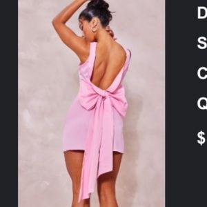 Pretty Little Thing Pink Satin Open Back Bow Detail Shift Dress